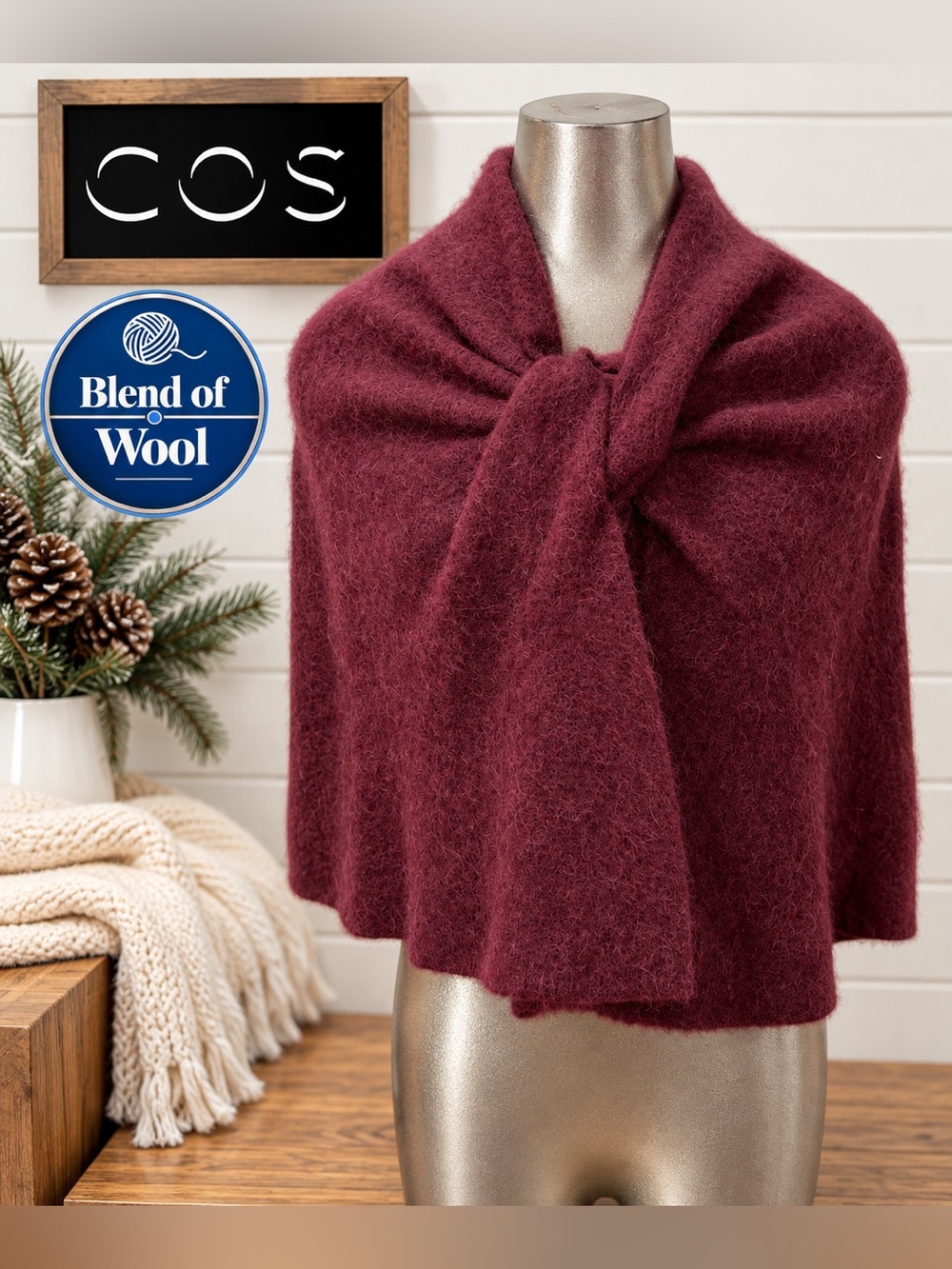 COS Burgundy Wool Blend Stole β One Size